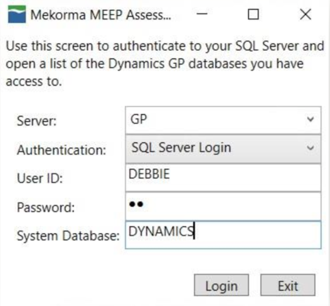 Mekorma Assessment Tool login screen