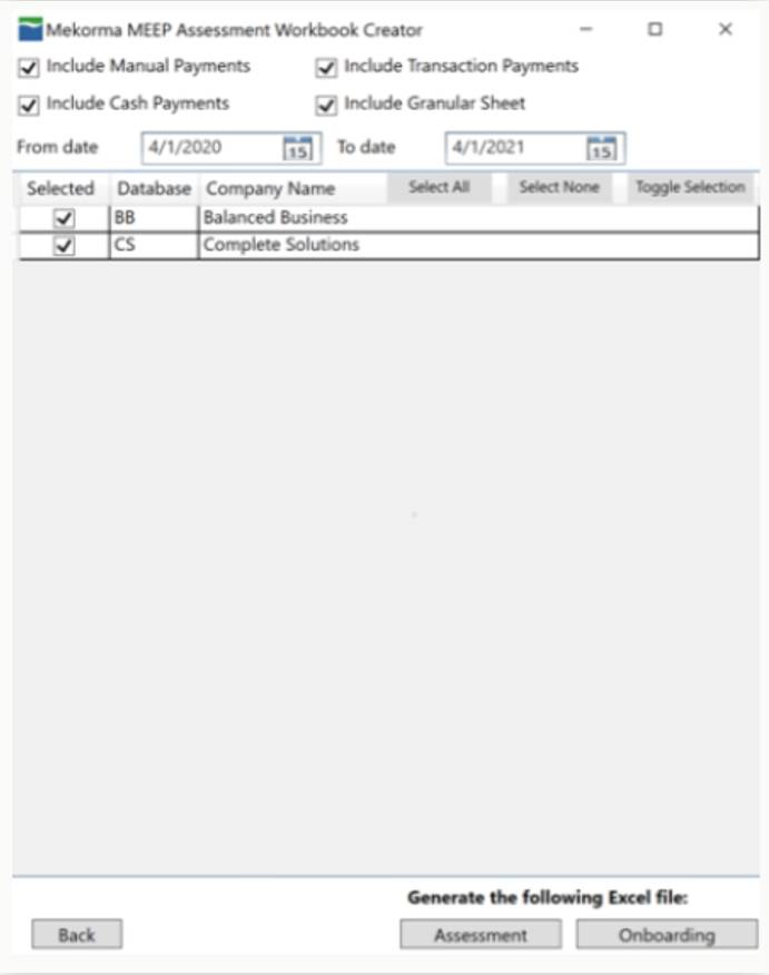 Assessment workbook screen